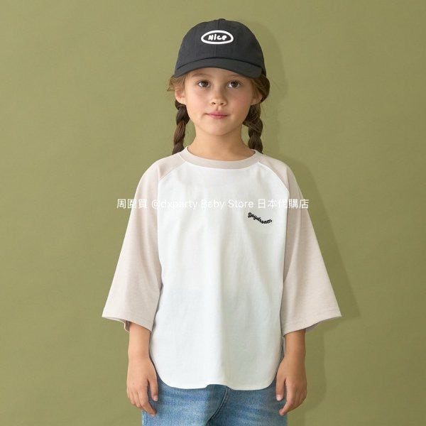 Japanese children's clothing b・R# water-absorbing quick-drying series cool to the touch color-blocked three-quarter sleeve top 100-150cm boys/girls spring and summer TOPS