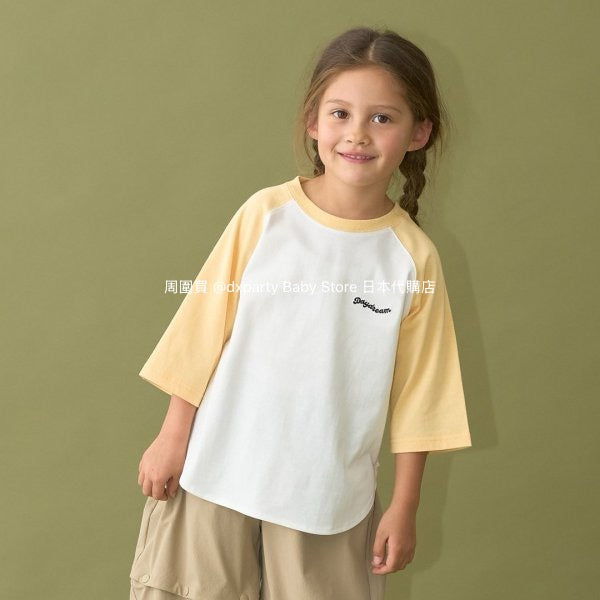 Japanese children's clothing b・R# water-absorbing quick-drying series cool to the touch color-blocked three-quarter sleeve top 100-150cm boys/girls spring and summer TOPS