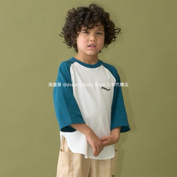 Japanese children's clothing b・R# water-absorbing quick-drying series cool to the touch color-blocked three-quarter sleeve top 100-150cm boys/girls spring and summer TOPS