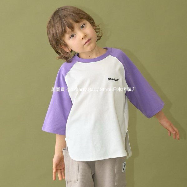Japanese children's clothing b・R# water-absorbing quick-drying series cool to the touch color-blocked three-quarter sleeve top 100-150cm boys/girls spring and summer TOPS