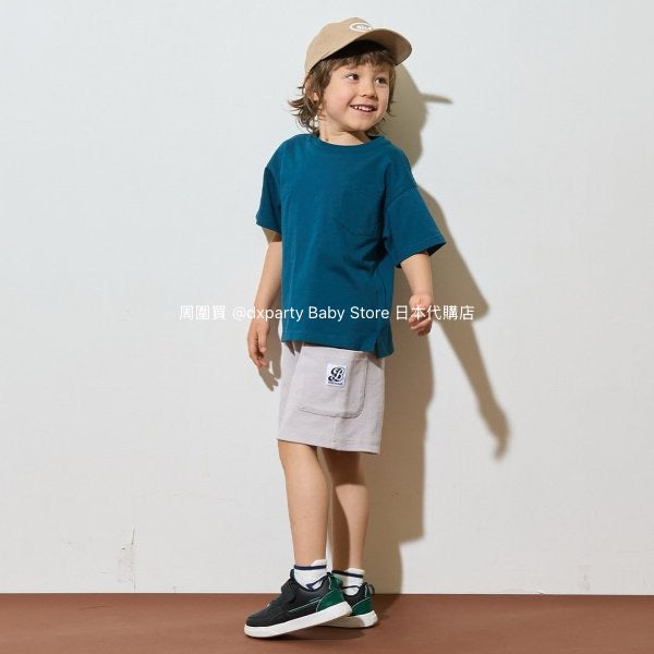Japanese children's clothing b・R# water-absorbing quick-drying series touch cool solid color pocket short-sleeved top 100-150cm boys/girls spring and summer TOPS