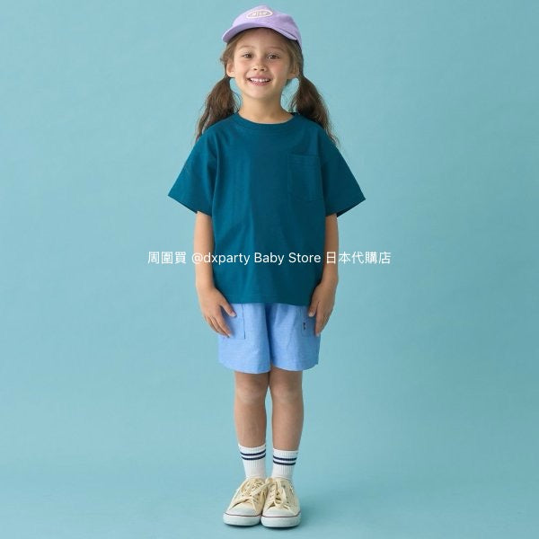 Japanese children's clothing b・R# water-absorbing quick-drying series touch cool solid color pocket short-sleeved top 100-150cm boys/girls spring and summer TOPS