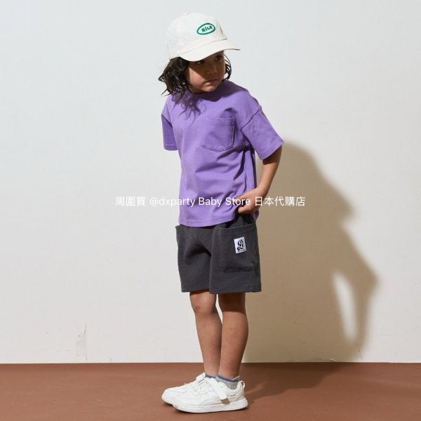 Japanese children's clothing b・R# water-absorbing quick-drying series touch cool solid color pocket short-sleeved top 100-150cm boys/girls spring and summer TOPS