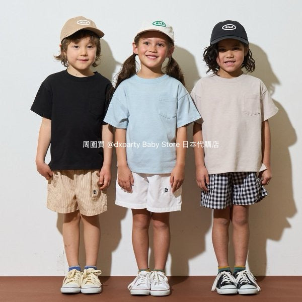 Japanese children's clothing b・R# water-absorbing quick-drying series touch cool solid color pocket short-sleeved top 100-150cm boys/girls spring and summer TOPS