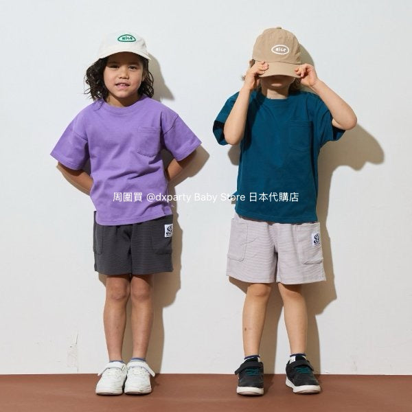 Japanese children's clothing b・R# water-absorbing quick-drying series touch cool solid color pocket short-sleeved top 100-150cm boys/girls spring and summer TOPS