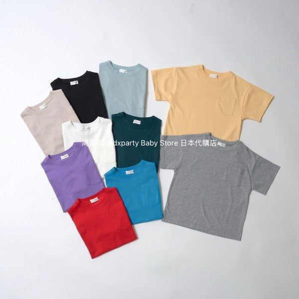 Japanese children's clothing b・R# water-absorbing quick-drying series touch cool solid color pocket short-sleeved top 100-150cm boys/girls spring and summer TOPS