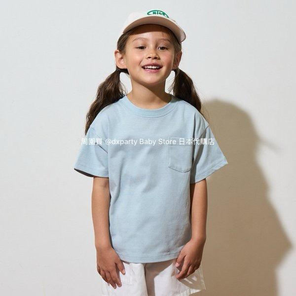Japanese children's clothing b・R# water-absorbing quick-drying series touch cool solid color pocket short-sleeved top 100-150cm boys/girls spring and summer TOPS