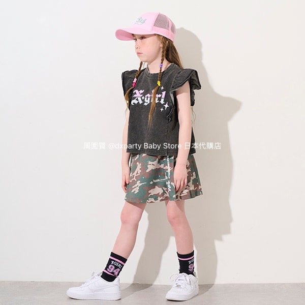 Japanese children's clothing X-girl Stages rivet side pleat skirt 90-140cm girls summer SKIRTS