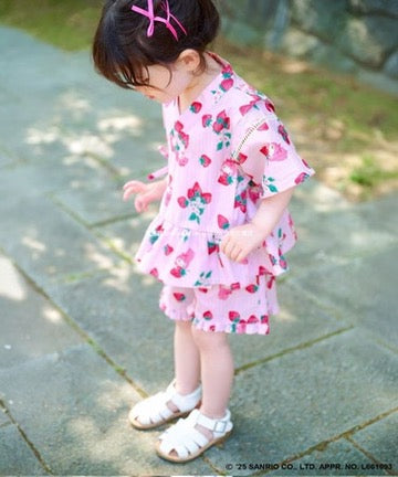 Japanese children's clothing aF#a325 x Sanrio Jinbei Japanese Kimono 90-130cm Girls Summer TOPS PANTS Japanese Summer Festival Special