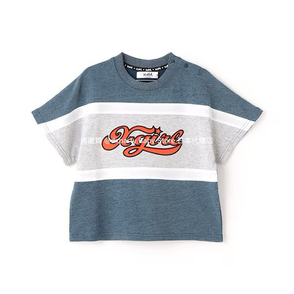 Japanese children's clothing X-girl Stages contact cool color block logo print top 80-140cm girls summer TOPS