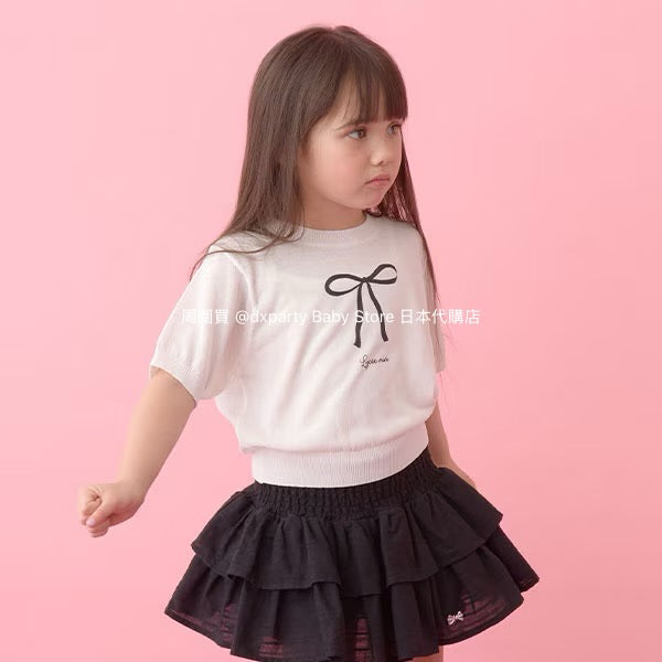 Japanese children's clothing Ly# mine bow print top 110-140cm girls summer TOPS