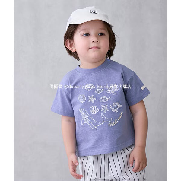 Japanese children's clothing pe#main Contact Cool Ocean Embroidery Top 80-130cm Boys/Girls Summer TOPS