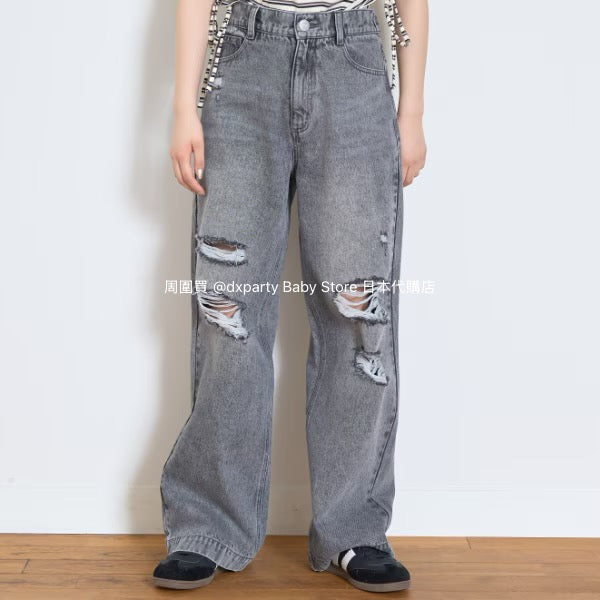 Lovetoxic Japanese children's clothing ripped jeans wide-leg pants 140-170cm girls summer PANTS