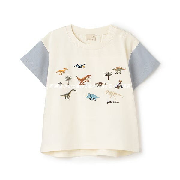 Japanese children's clothing pe#main dinosaur embroidered top 80-130cm boys' summer TOPS