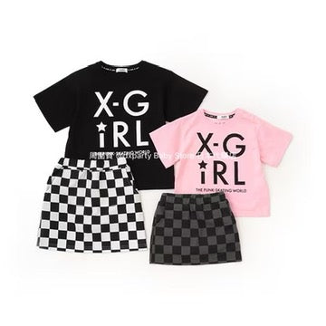 Japanese X-girl Stages Casual Two-Piece Set (90-140cm) for Girls (Summer TOPS SKIRTS)