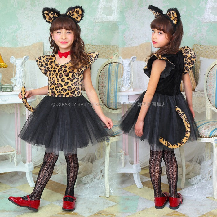 日本直送 豹貓咪 100-140cm 女童款 萬聖節 Cosplay服裝 Halloween攪鬼特輯 AAA