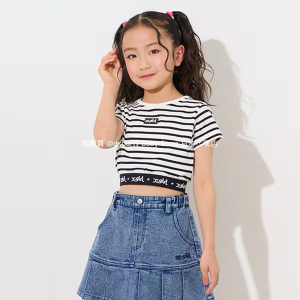 Japanese children's clothing X-girl Stages striped cropped top 90-140cm girls summer TOPS