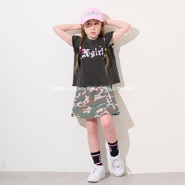 Japanese children's clothing X-girl Stages rivet side pleat skirt 90-140cm girls summer SKIRTS