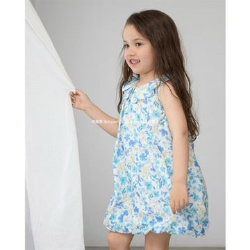 Japanese children's clothing pe#main floral bubble dress 80-130cm girls summer dresses