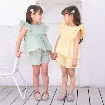 Japanese children's clothing Ly# mine ruffle sleeve top 100-150cm girls summer TOPS