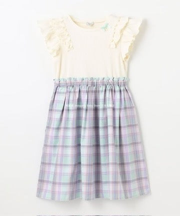 Japanese children's clothing aF#a325 checkered patchwork dress 110-160cm girls summer dresses
