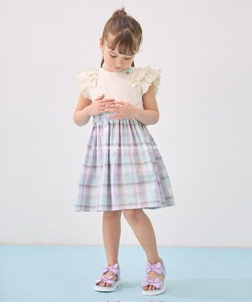 Japanese children's clothing aF#a325 checkered patchwork dress 110-160cm girls summer dresses