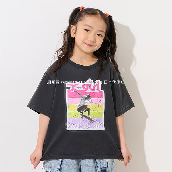 Japanese children's clothing X-girl Stages skateboard girl print top 90-140cm girls summer TOPS