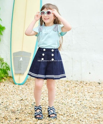 Japanese children's clothing aF#a325 bow shoulder sleeve top 90-160cm girls summer TOPS