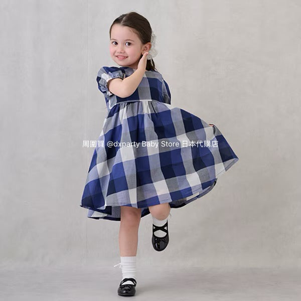 Japanese children's clothing pe#main off-the-shoulder checkered dress 80-130cm girls summer dresses