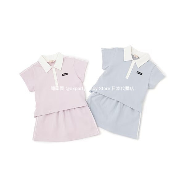Japanese children's clothing pe#main Contact Cool Polo Two-Piece Set 80-130cm Girls Summer TOPS SKIRTS