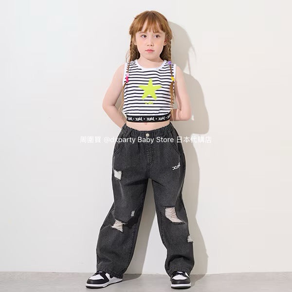 Japanese children's clothing X-girl Stages striped short vest 90-140cm girls summer TOPS
