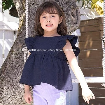 Japanese children's clothing Ly# mine ruffle sleeve top 100-150cm girls summer TOPS