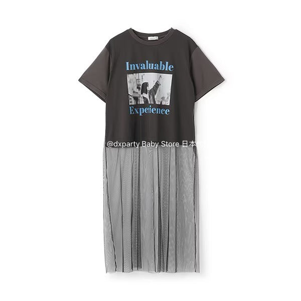 Lovetoxic Japanese children's clothing contact cool chiffon stitching long top 140-160cm girls summer TOPS
