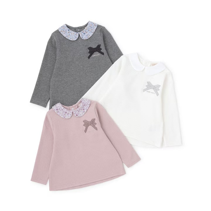 日本童裝 pe#main 緞帶領長袖上衣 80-130cm 女童款 冬季 TOPS