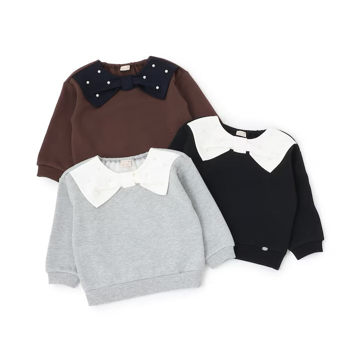 日本童裝 pe#main 抓毛珍珠蝴蝶結衛衣 80-130cm 女童款 冬季 TOPS