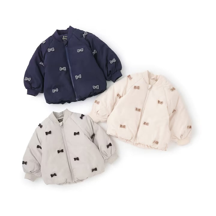日本童裝 pe#main 蝴蝶結緞帶夾棉外套 80-130cm 女童款 冬季 (適合寒冷天氣、溫度低天氣)OUTERWEAR