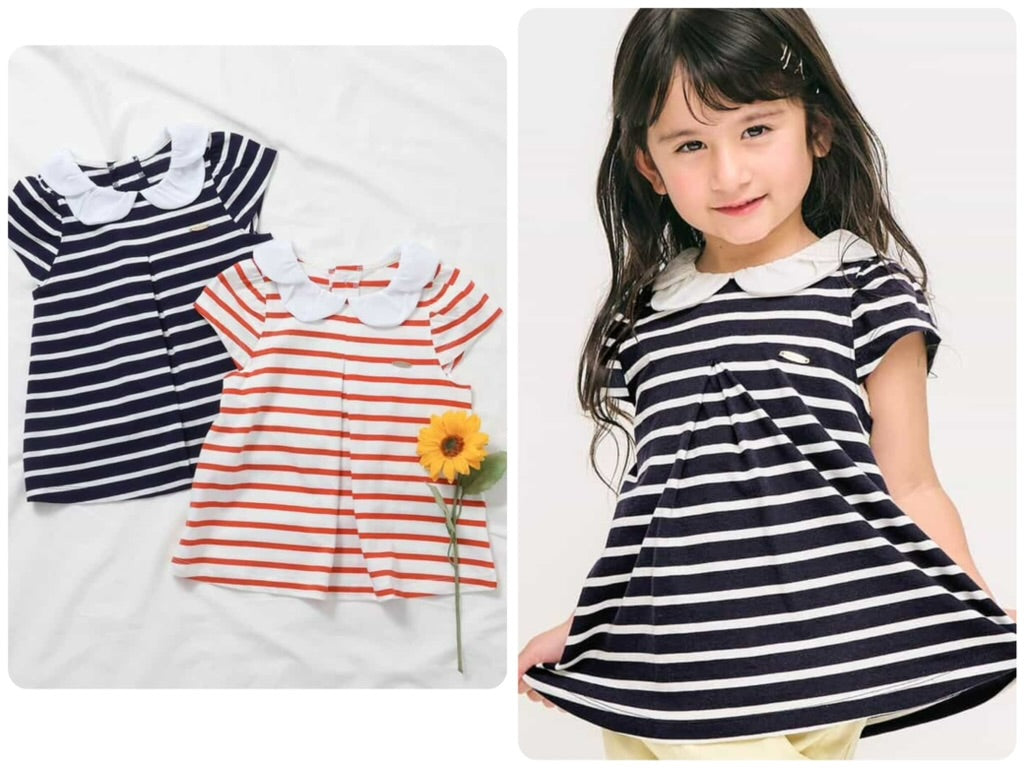 Japanese children's clothing apres les cours striped top 80-140cm girls summer TOPS