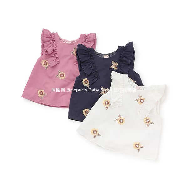 Japanese children's clothing pe#main flower embroidered top 80-130cm girls summer TOPS