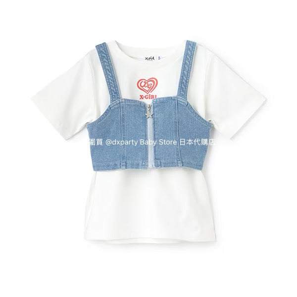 Japanese children's clothing X-girl Stages top denim vest two-piece set 90-140cm girls summer TOPS