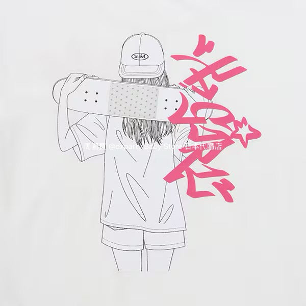 Japanese children's clothing X-girl Stages skateboard girl print top 90-140cm girls summer TOPS