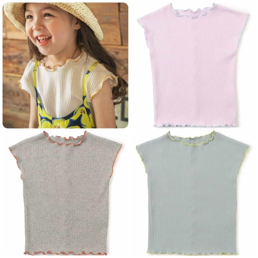 Japanese children's clothing BREEZE soft ribbed vest 80-140cm girls summer TOPS