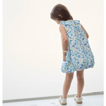 Japanese children's clothing pe#main floral bubble dress 80-130cm girls summer dresses