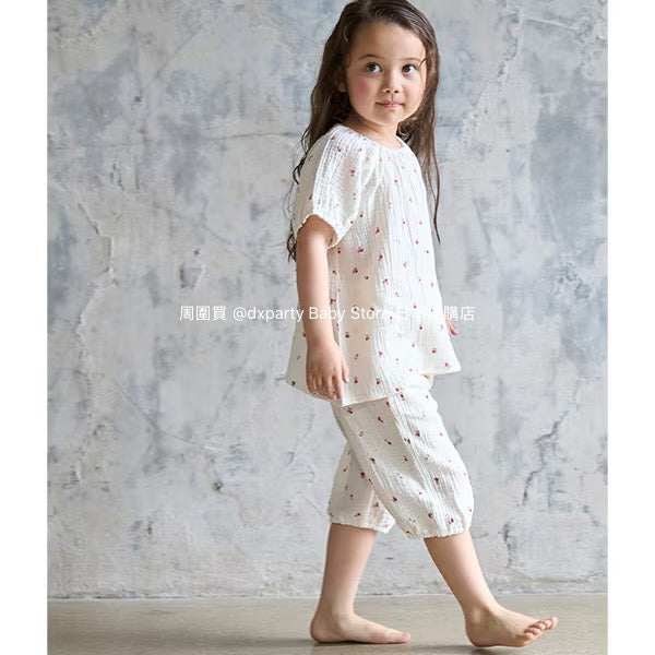 Japanese children's clothing pe#main puff sleeve double gauze pajamas 80-130cm girls' summer pajamas series