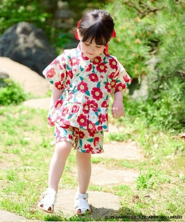 Japanese children's clothing aF#a325 x Sanrio Jinbei Japanese Kimono 90-130cm Girls Summer TOPS PANTS Japanese Summer Festival Special