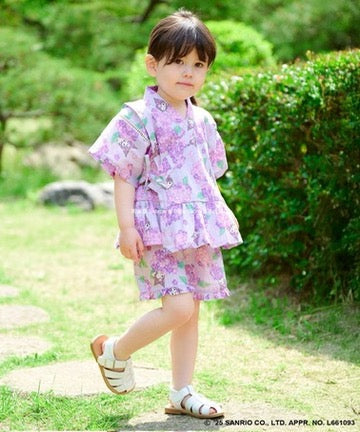 Japanese children's clothing aF#a325 x Sanrio Jinbei Japanese Kimono 90-130cm Girls Summer TOPS PANTS Japanese Summer Festival Special