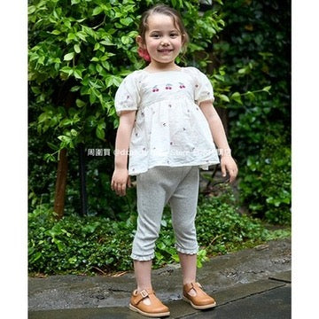 Japanese children's clothing pe#main cherry embroidered top 80-130cm girls summer TOPS