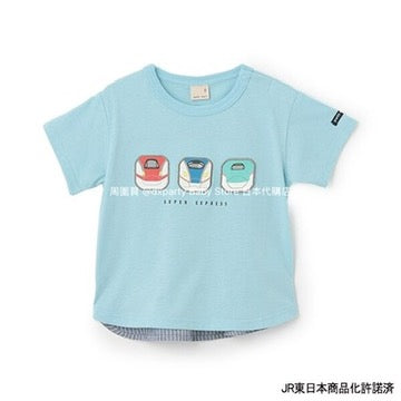 Japanese children's clothing pe#main x Shinkansen badge top 80-130cm boys' summer TOPS railway series