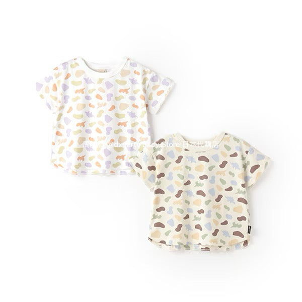 Japanese children's clothing pe#main contact cool print top 80-130cm boys/girls summer TOPS