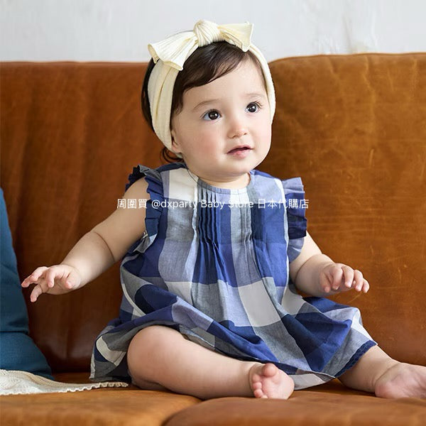 Japanese children's clothing pe#main off-the-shoulder checkered dress 80-130cm girls summer dresses