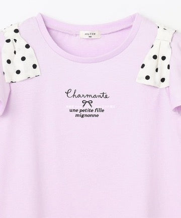 Japanese children's clothing aF#a325 bow shoulder sleeve top 90-160cm girls summer TOPS
